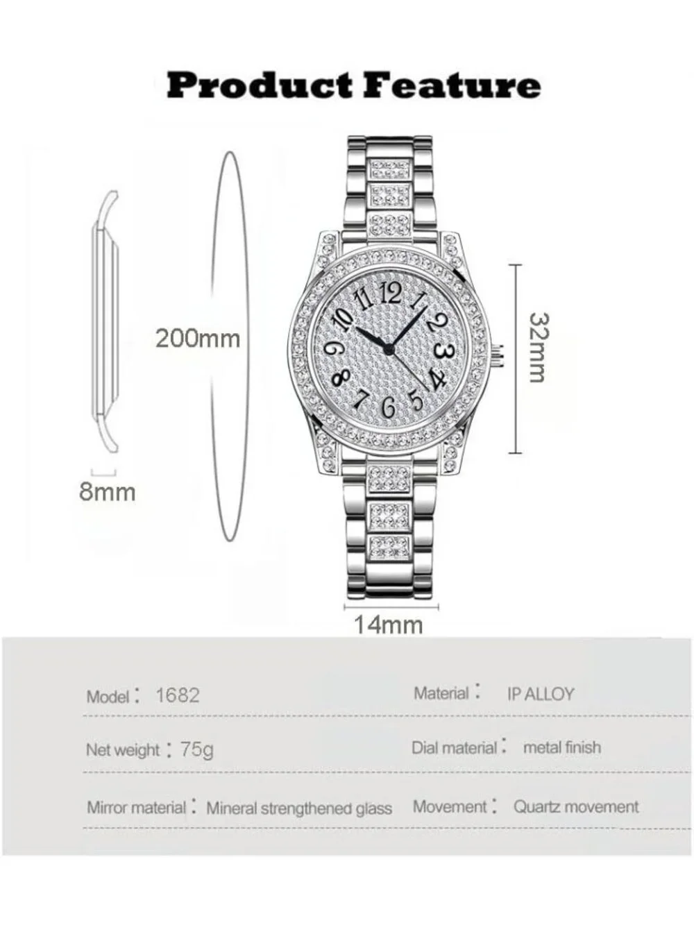 Women's Silver Luxury Diamond Ladies Stainless Steel Bracelet Waterproof Watch